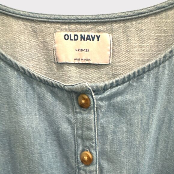OLD NAVY Girls Chambray Short Sleeve Jumpsuit (Size L 10-12) EUC - Picture 3 of 3
